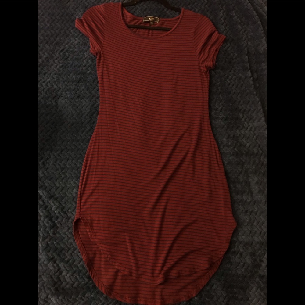 Dark Red & Navy Striped Dress